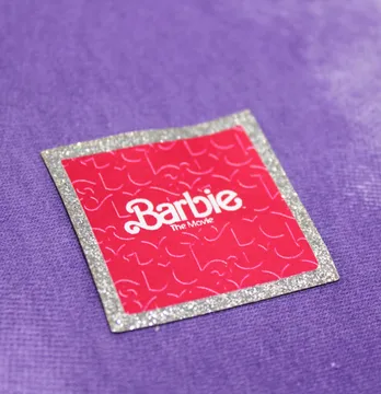 Нашивка из глитера "Barbie" 40*40мм цветная с серебром