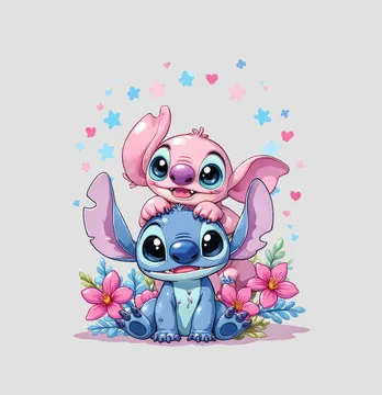 Термоналіпка "Stitch&Angel" сидять в квітах 16*19 см