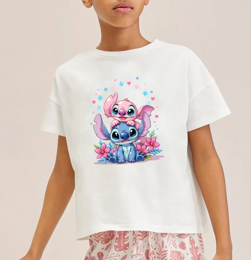 Термоналіпка "Stitch&Angel" сидять в квітах 16*19 см-1