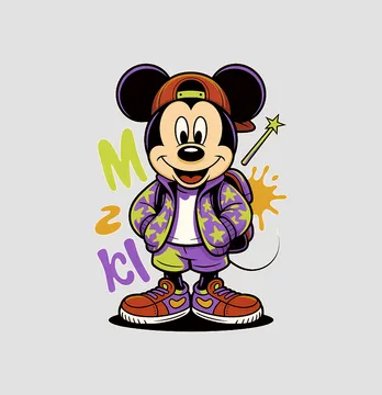 Термонаклейка "Mickey" в фиолетовом со звездочками 13,5*19 см