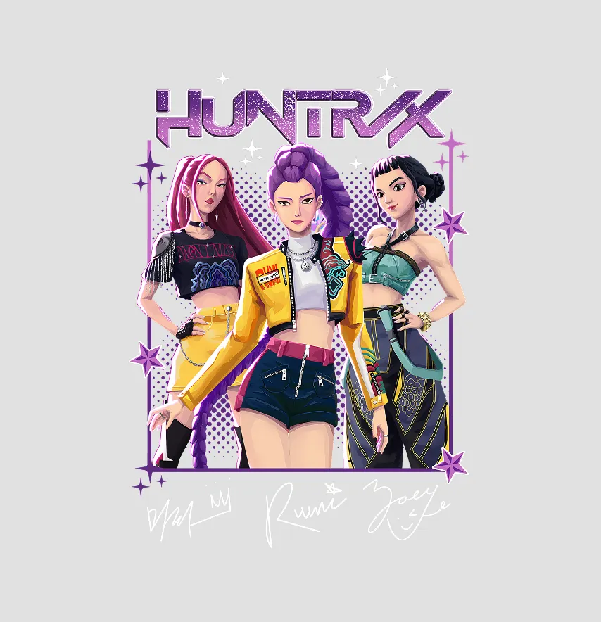 Термонаклейка "Huntrix" на фиолетовом фоне 19*26,5 см.-0