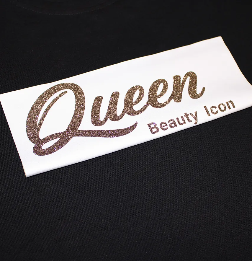 Термоаппликация из глитера "Queen" beauty icon 23*10 см шоколадного цвета-1
