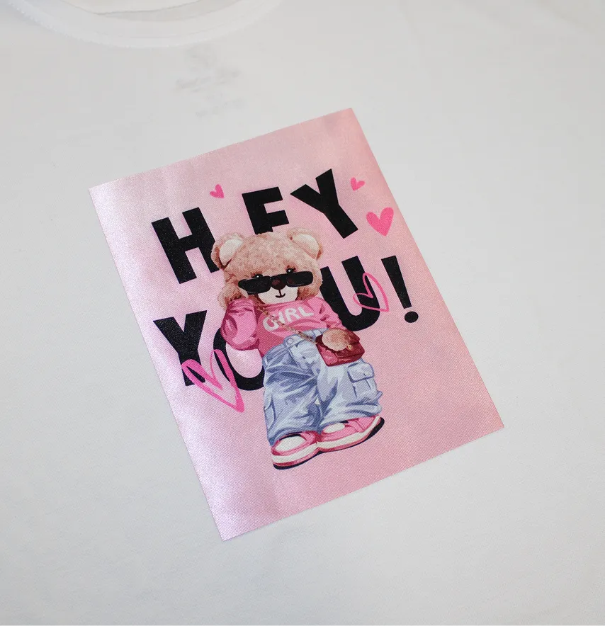 Нашивка тканевая "Hey you" мишка 17*22 см-1