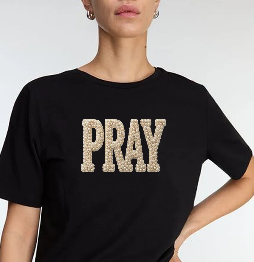 Термонаклейка "Pray" из жемчужин 22*14 см-1