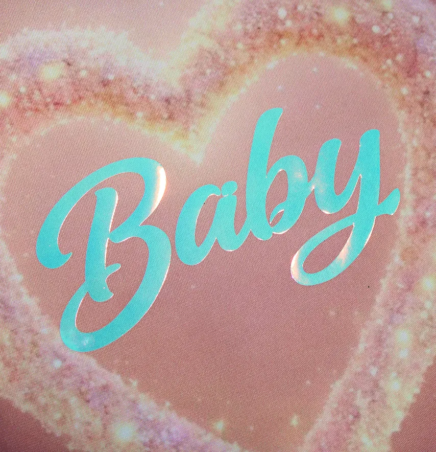 Нашивка тканева з декором "Baby" рожеве серце з перламутром 24*24 см-1