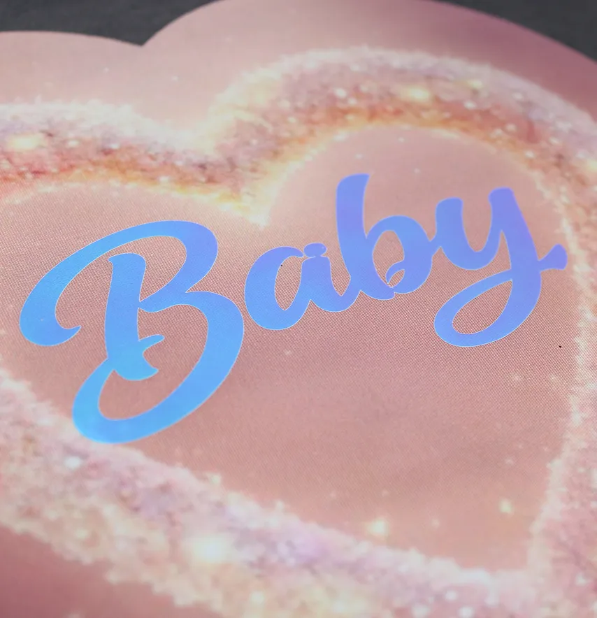 Нашивка тканева з декором "Baby" рожеве серце з перламутром 24*24 см-2