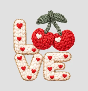 Термоналіпка "Love" в'язана з вишнями 19*21,5 см