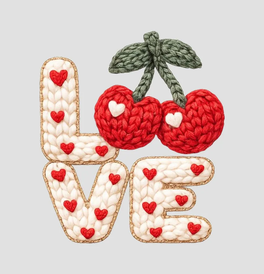 Термоналіпка "Love" в'язана з вишнями 19*21,5 см-0