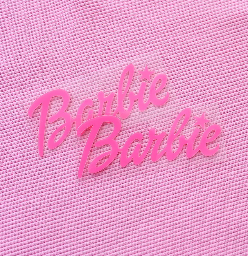 Термоаплікація з плівки "Barbie" зірочка 8*3,2 см рожевого кольору-1