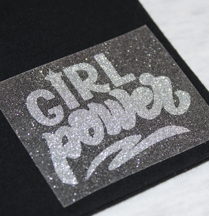 Термоаппликация из глитера "Girl power" 4,8*6 см серебряного цвета-1