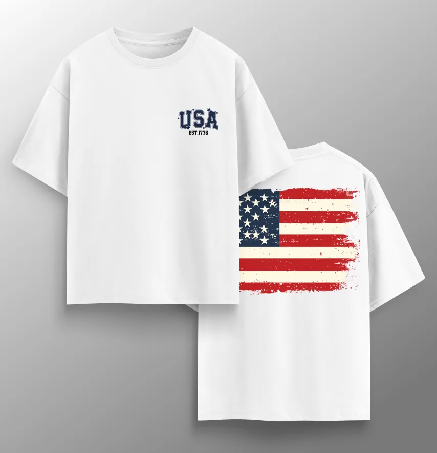 Женская футболка оверсайз "USA" флаг белого цвета-1