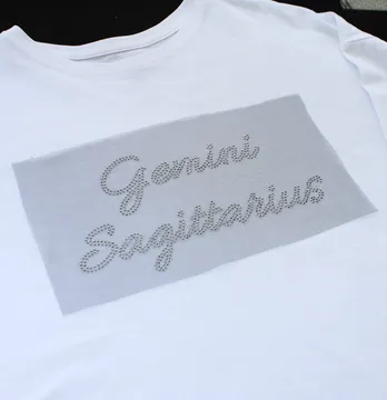 Аплікація зі страз "Gemini Saggitarius" ss6 cсрібло металік на чорному фатині 28*16 см