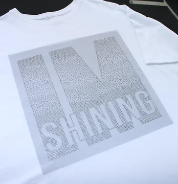 Аплікація зі страз "I`m shining" ss6 cсрібло металік на чорному фатині 33*33 см